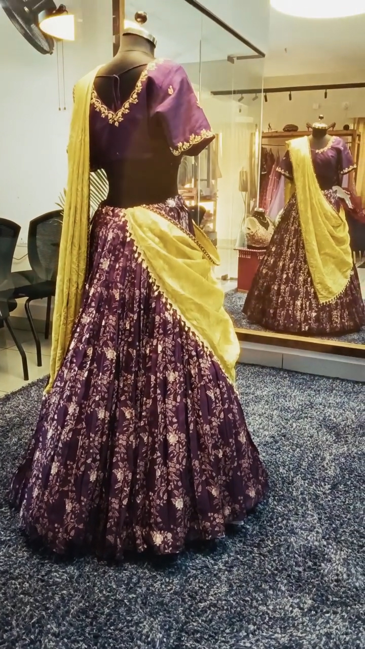 Aayra Design Studio | Pure Dola Silk Purple Lehenga