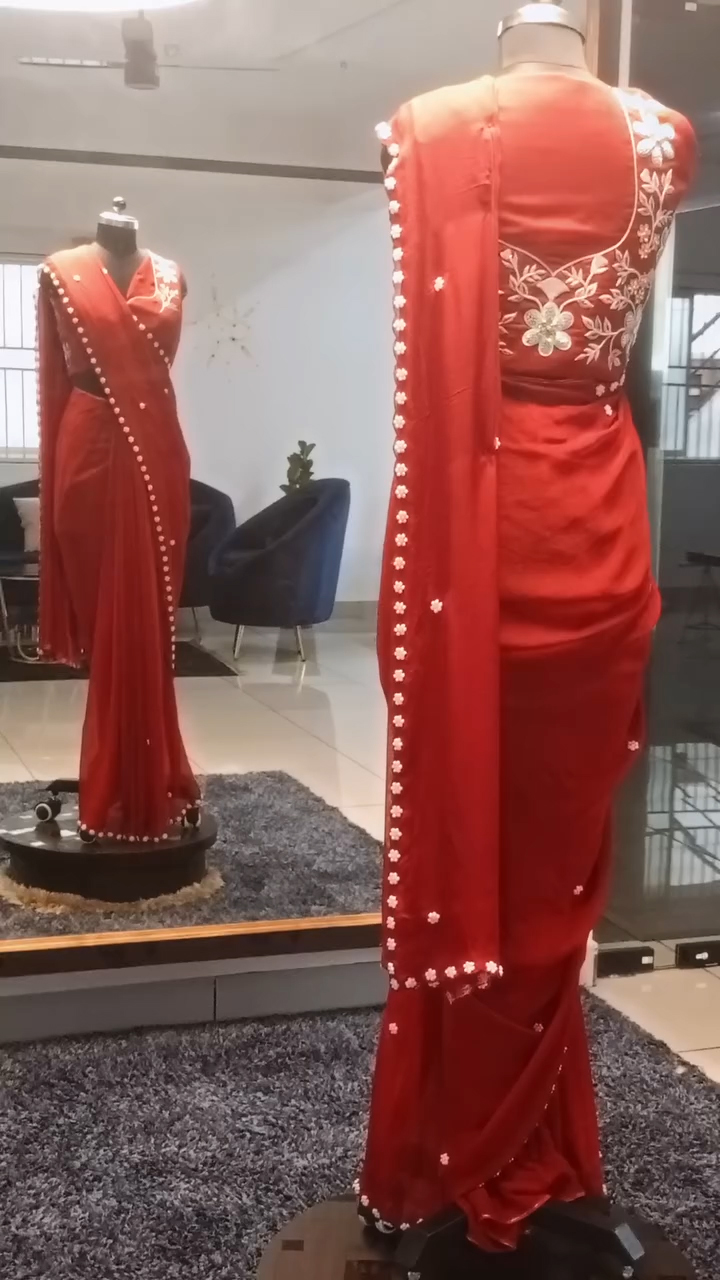 Organza Red Saree