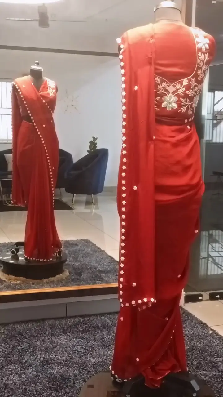 Organza Red Saree